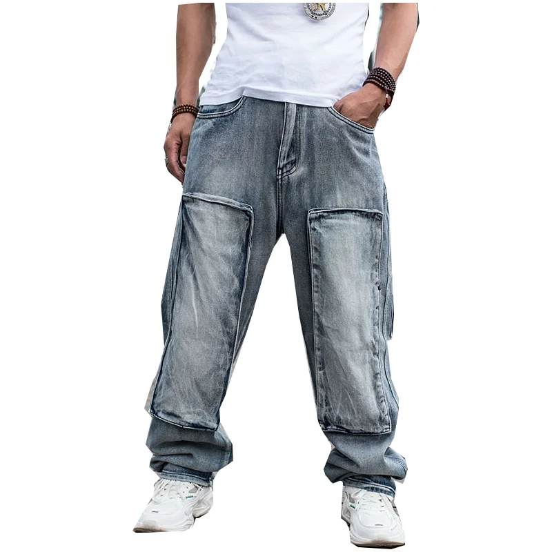 

Джинсы мужские свободного покроя с множеством карманов, брюки из денима, прямые Мешковатые повседневные брендовые штаны в стиле хип-хоп с широкими штанинами, большие размеры, 2022