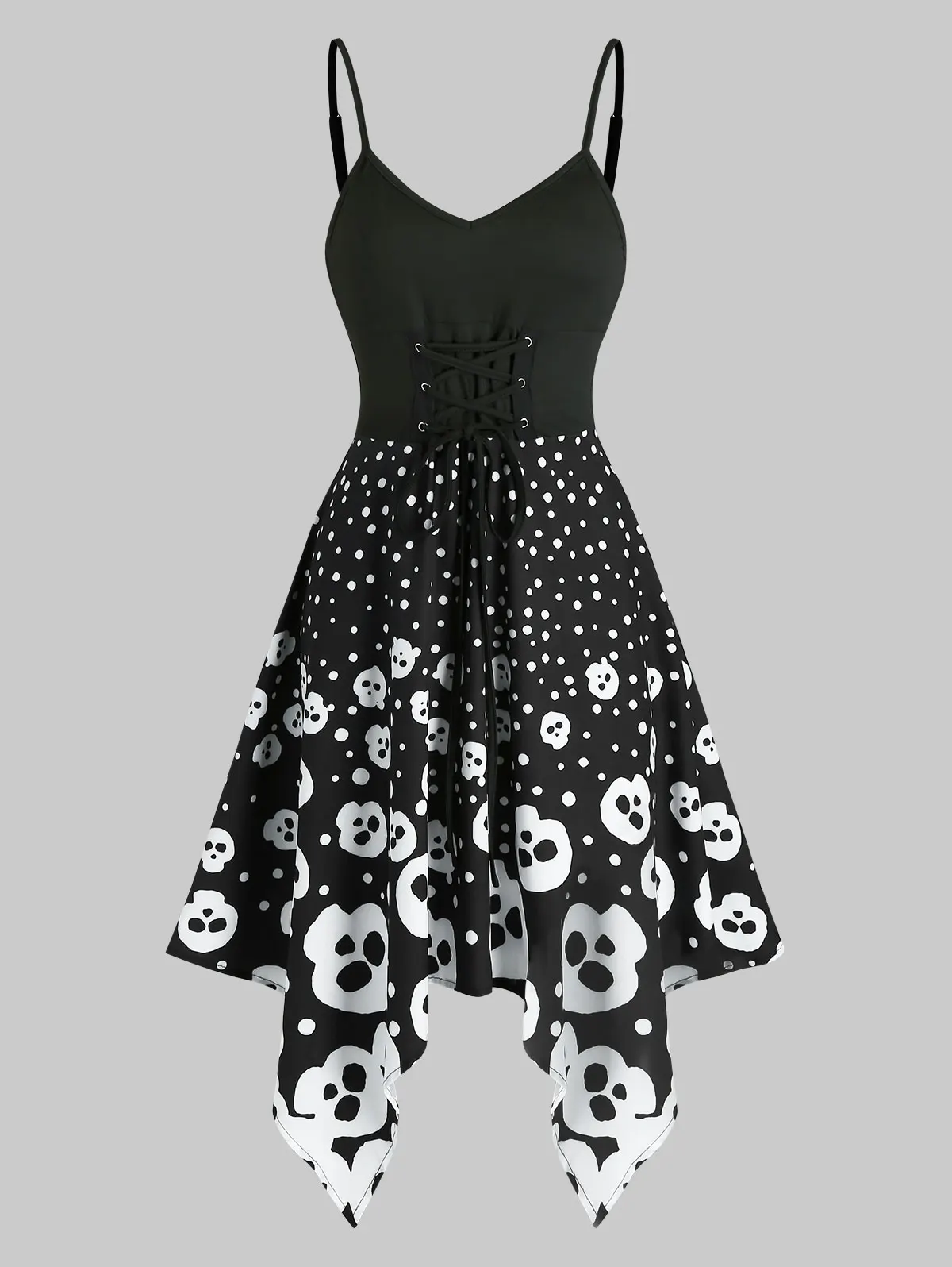 

Женское платье-мини без рукавов, черное винтажное платье на бретельках с принтом в виде готического черепа, для Хэллоуина и вечевечерние
