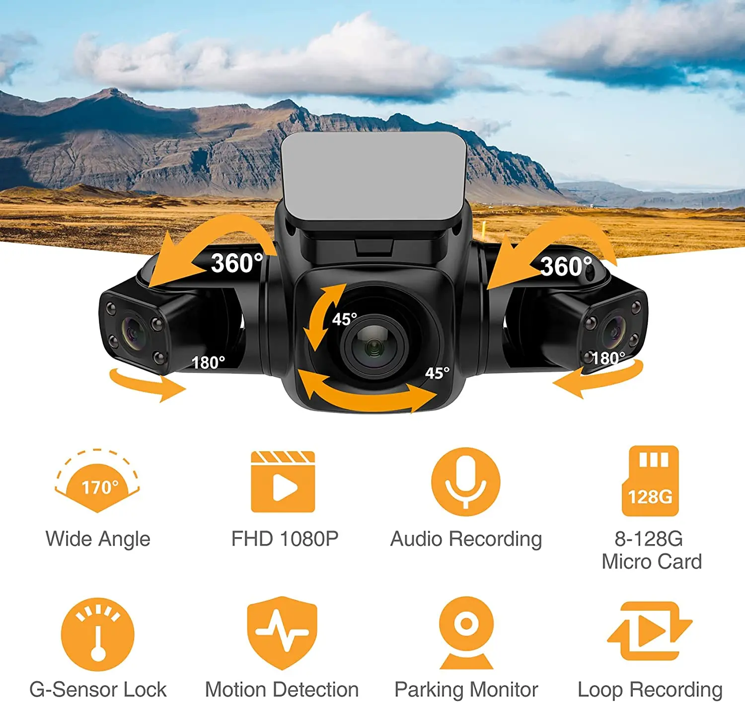 3-канальный FHD 3*1080P 170 ° Автомобильный видеорегистратор WiFi GPS WDR 8 ИК-подсветки супер