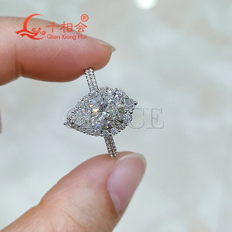 7*10mm 2ct pear halo ring round half Eternity Band D white vvs moissanite 925 Sterling Silver Ring Jewelry Engagement Ladies men
