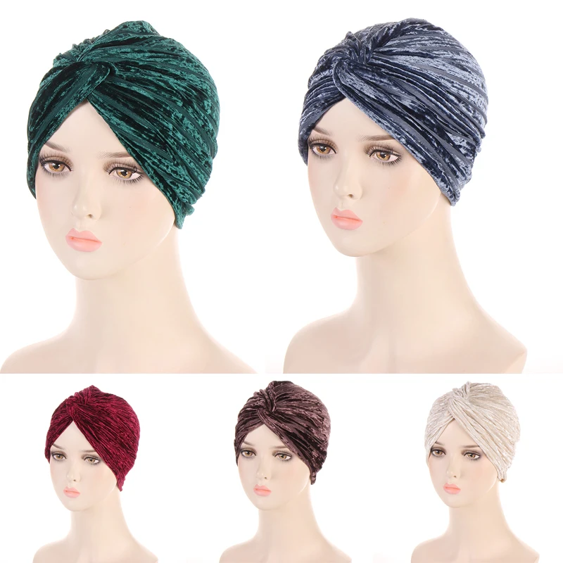 

Однотонная мусульманская растягивающаяся Женская бархатная Шапка-тюрбан с крестом шарф для химиотерапии головной убор для рака Обложка дл...