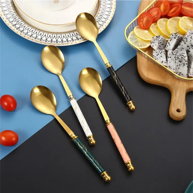 

Stainless Steel Spoon Nordic Marble Pattern Handle Spoons Creative Tableware Dessert Coffee Spoon for Kitchen Accessories