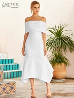 adyce 2022 new summer white off shoulder bandage dress women sexy short sleeve celebrity evening runway bodycon party club dress