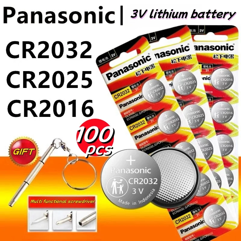 Оригинальный Panasonic 100 шт. CR2032 CR2025 CR2016 CR1632 3 В литиевая батарея для калькулятора