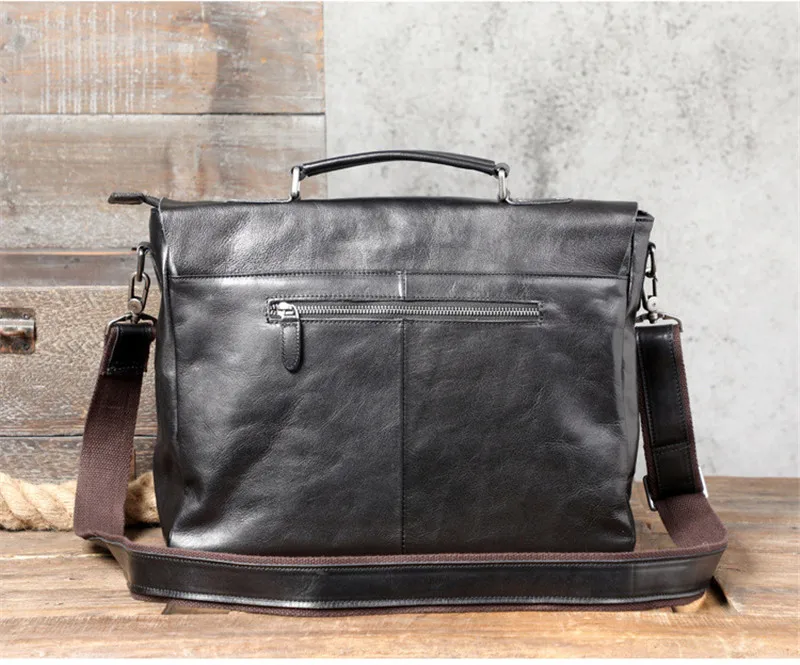 Fashion high-quality genuine leather men's briefcase business natural real cowhide handbag luxury black laptop messenger bags