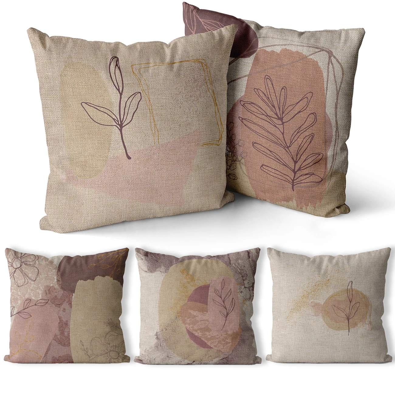 

Nordic Style Cushion Cover Pink Throw Pillow Case 45*45 40*40 Flower Plant Scandinavian Fall Pillow Cover Lace Linen Pillowcases