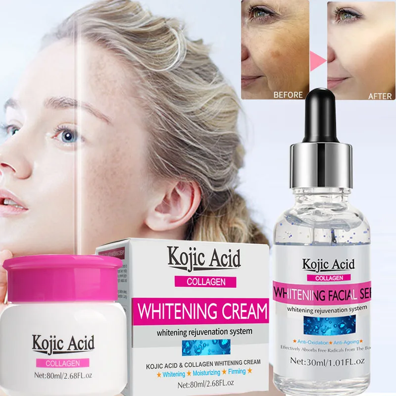 

Kojic Acid Freckle Cream Serum Set Remove Dark Spots Melanin Whitening Face Cream Anti-Wrinkle Fade Pigmentation Facial Care