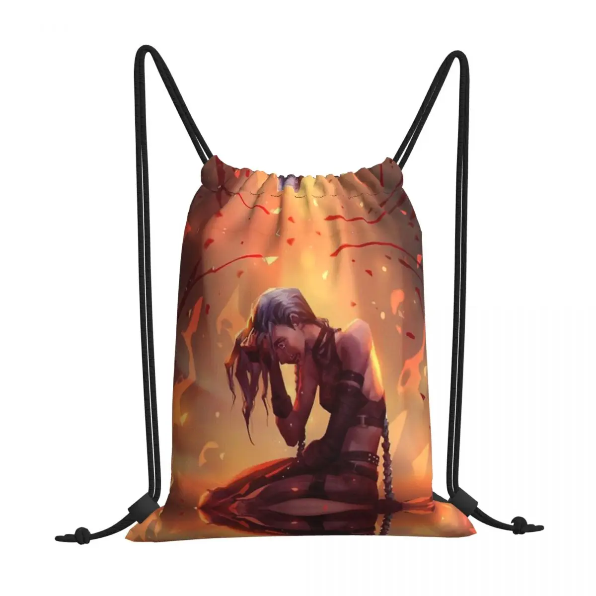 

Jinx Burst In Powder Anime Arcane League of Legends Print Drawstring Storage Backpack Teenager Travel Bag Multi-function Pocket