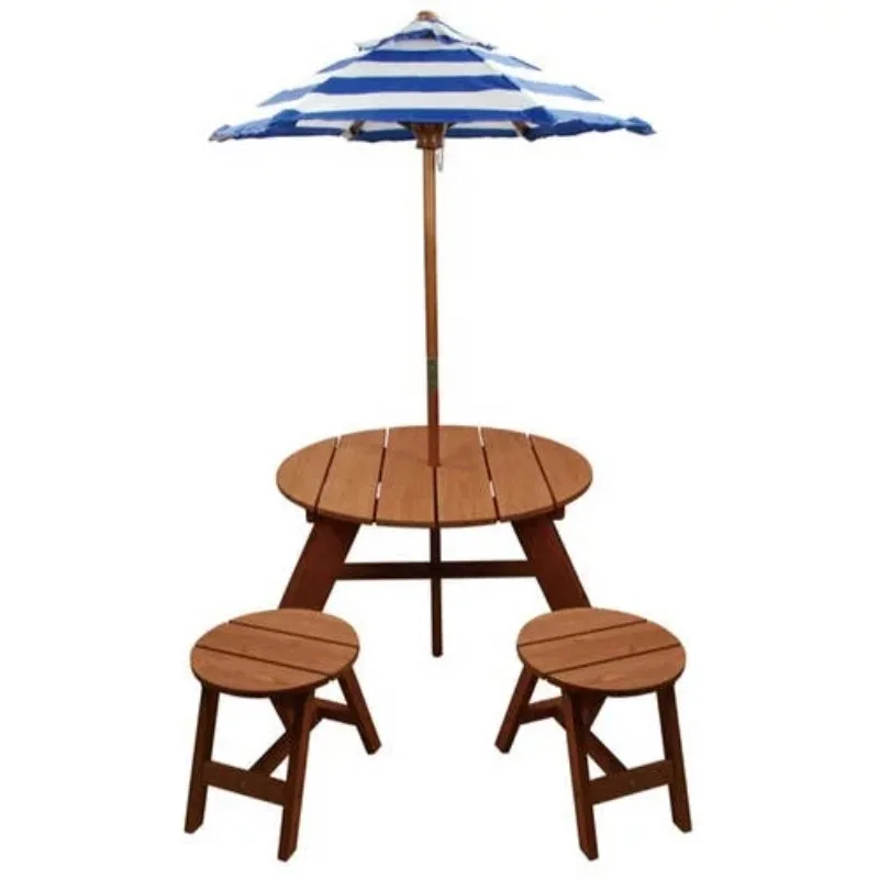 

Homeware Children's Brown Wood Round Table with Umbrella and 2 Chairs