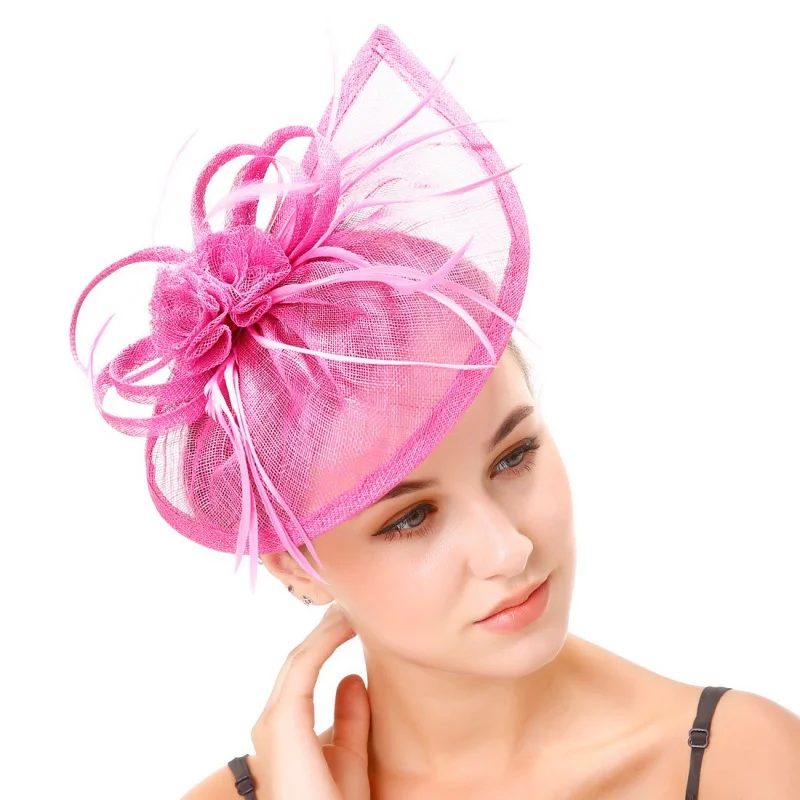 

Linen Headdress Feather Mesh Bowler Hat Photo Prom Bridal Headwear Topper Hair Clips Hair Accessories