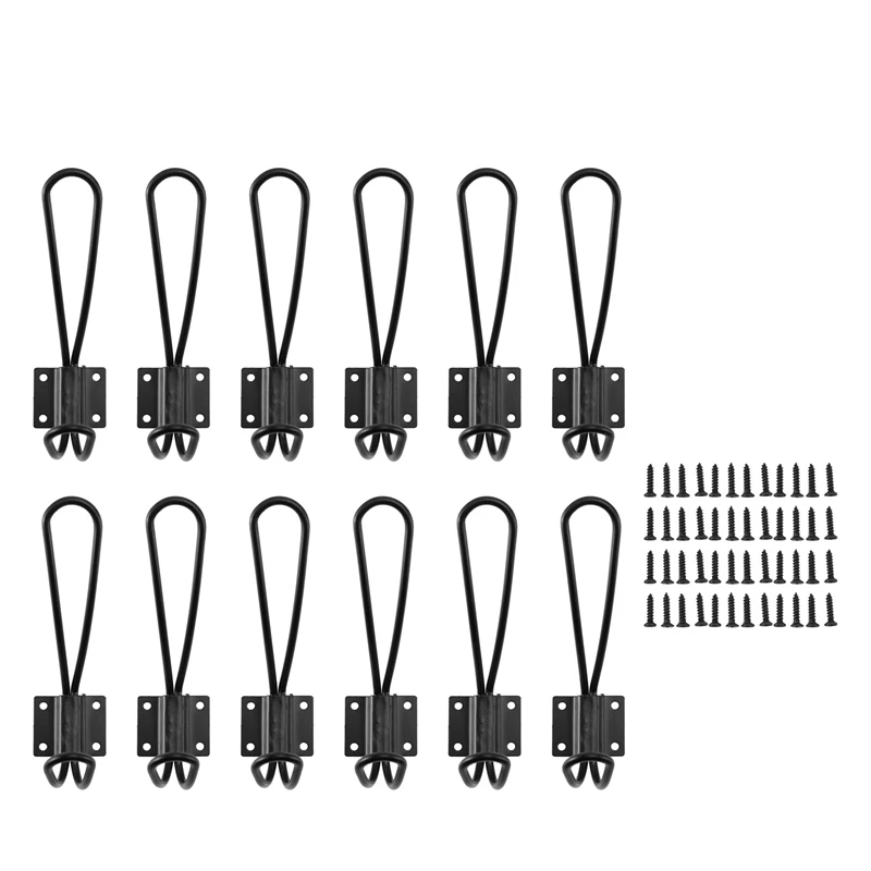 

12 Pack Rustic Enterway Hooks, Black Vintage Double Coat Hangers, Hard Industrial Heavy Duty Hooks For Farmhouse(Black Color, Sc