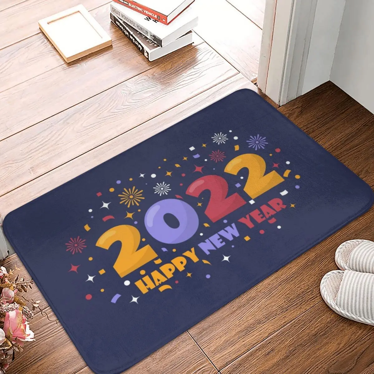 

Bath Mat Happy New Year 2022 Decor 3D Rug Carpet Doormat Non-slip Entrance Living Room Home Kitchen Washable Bedroom Equipment
