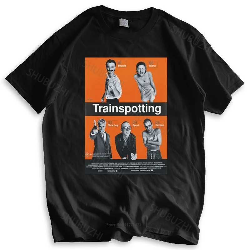 

Fashion brand t shirt mens loose Trainspotting T-shirt Design British popular black comedy unisex fitted cotton tshirt for boys