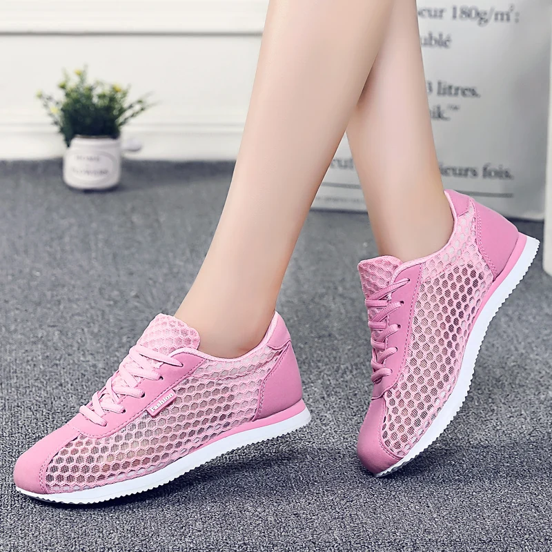 

Women Flats Sneakers Breathable Running Sneakers Summer Trainers Women Fitness Walking Shoes Pink Green Sport Sneakers for Girls