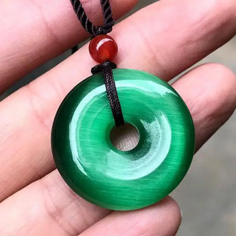 

Natural Cat's Eye Stone Donut Pendant Necklace Men Women Fashion Charms Healing Jewelry Accessories Green Opal Lucky Amulet Gift