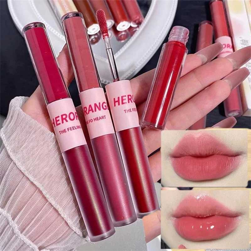 

Double-headed Lip Glaze Glossy matte lipstic Gloss Non-fading Lipstick Matte Mirror Lipstick Students Lip Makeup Girls Cosmetics
