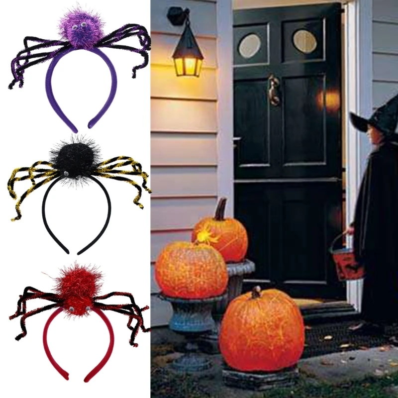 

Adult Kids Spooky Spiders Shape Headband Woman Spa Hair Hoop Makeup Halloween Taking Photos Christmas Party Headpiece