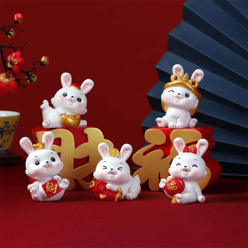 

Creative Trumpet Car Office Decor Resin Zodiac Ornaments Light Luxury Birthday Gift China-chic Bunny Lucky Rabbits Craft Mini