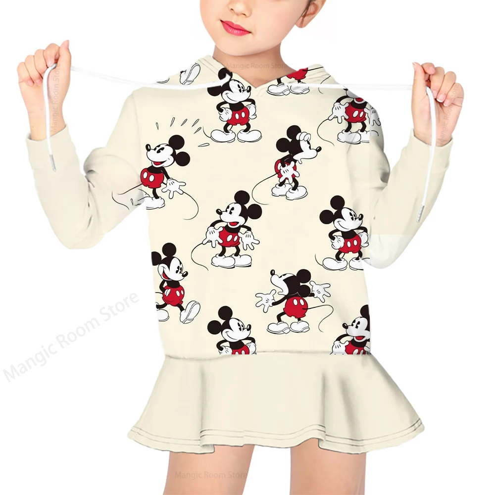 Купи Disney Minnie Hooded Sweater Dress Cartoon Print Fashion Kids Casual Sweater Dress Pullover Long Sleeve Top за 144 рублей в магазине AliExpress