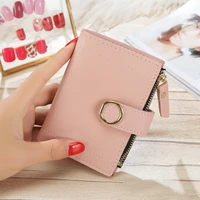 small fresh korean version short ladies wallet buckle pu leather solid color cute small wallet card bag clutch bag