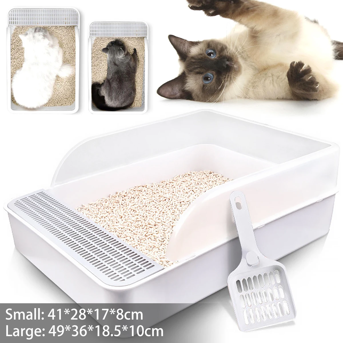 

L Semi-Open Cat Litter Tray Box Open Cat Litter Box Anti-Splashing High Side Sifting Litter Box with Litter Sifting Scoop
