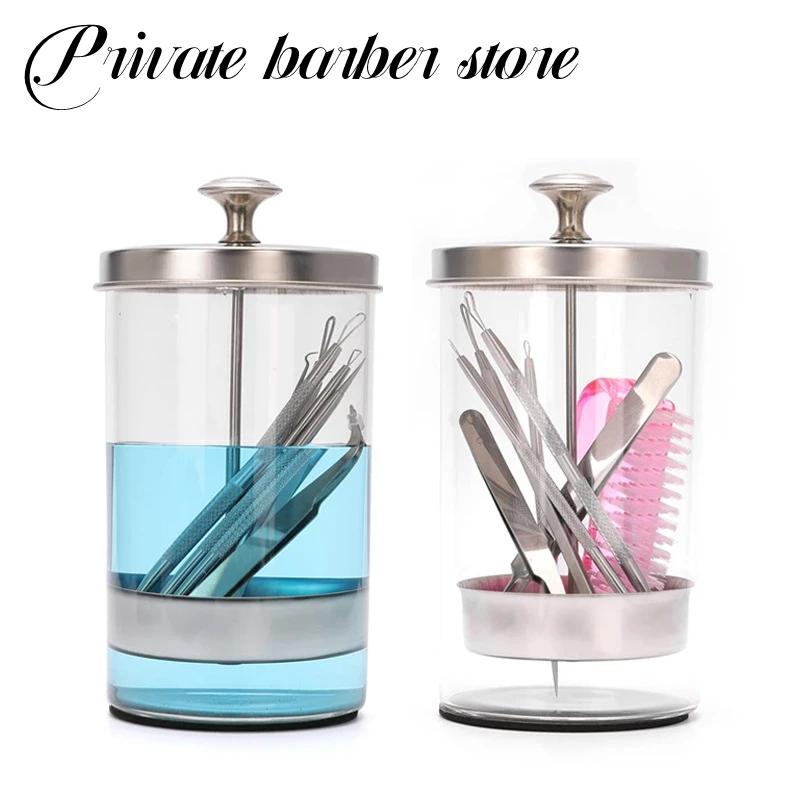 Barber Disinfectant Jar Comb Sterilization Tank Glass Disinfecting Canister Nail Tool Hairdresser Supplie Salon Sterilize Bottle