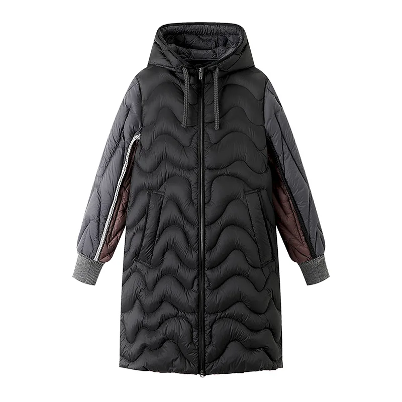 

Women's Thickened Down Jacket Warm Winter Quilted White Duck Down Coat Vintage Long Splicing Hooded Loose Casual Puffer Jacket