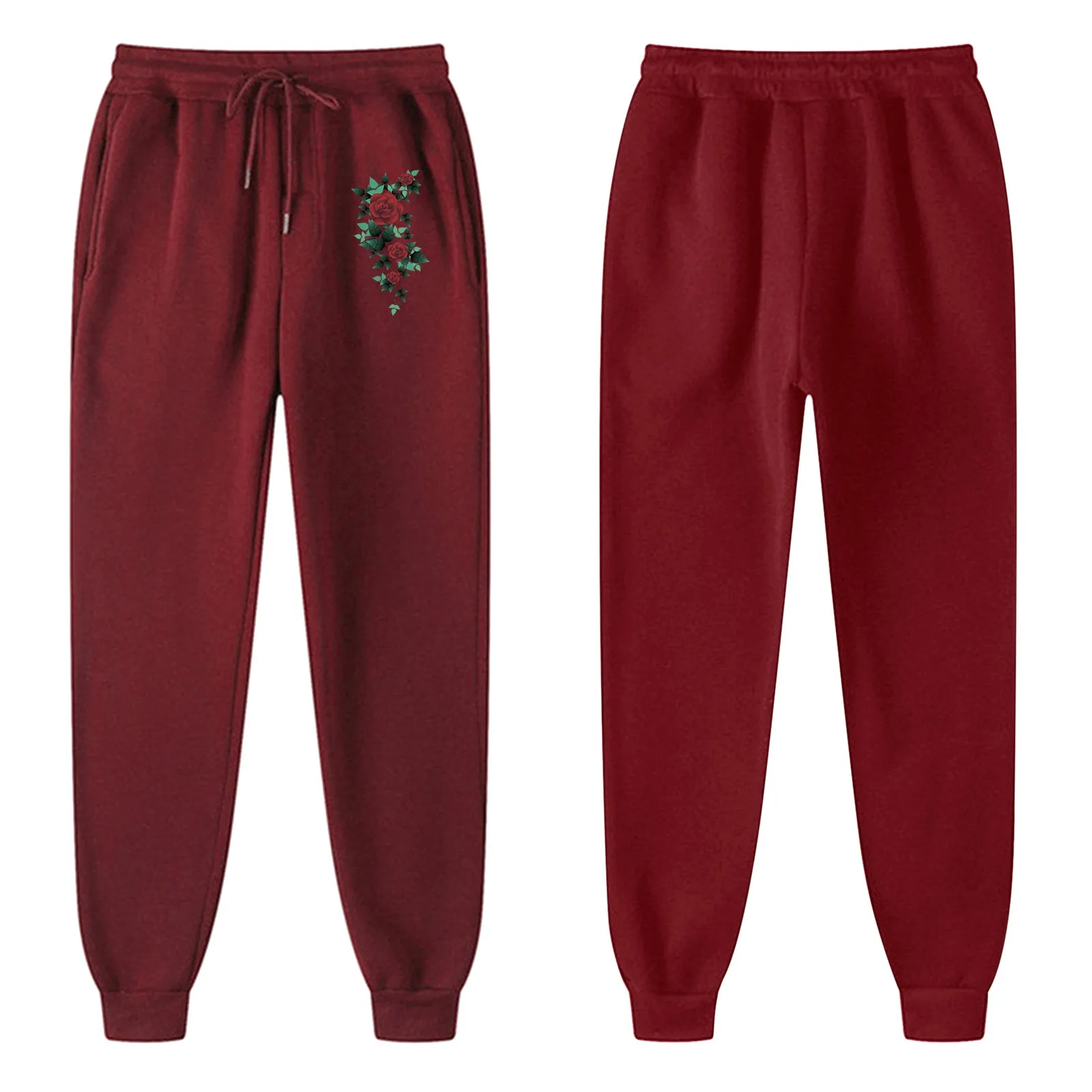 

Women Active Pants with Pockets Womens Sport Trousers Mid Waist Rose Prints Long Pants Casual Work Casual Romper Pants for Women