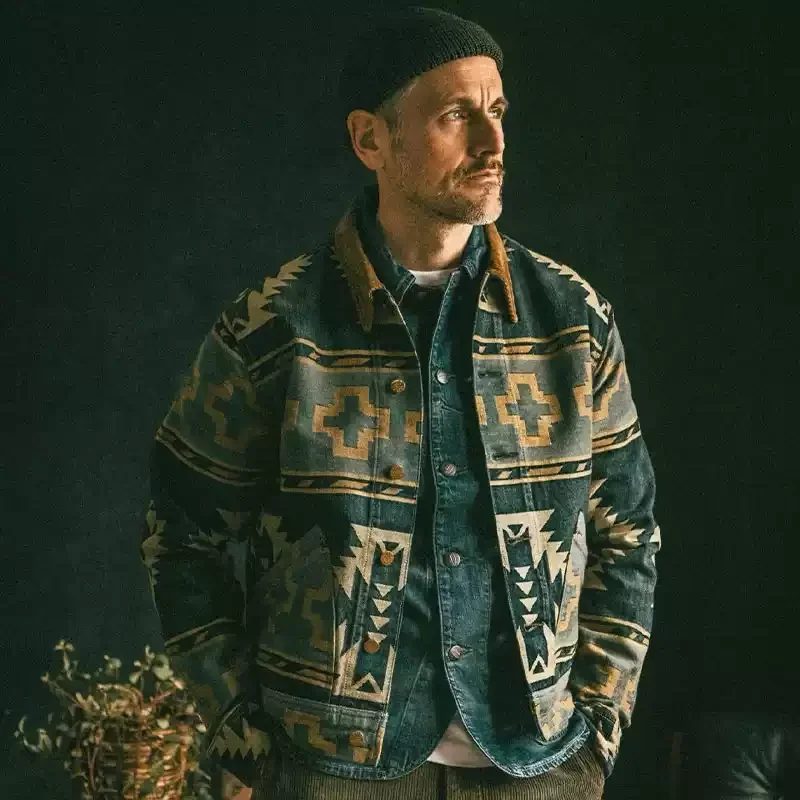 RRL 30-летие Индийский тотем Тяжелая джинсовая куртка Американское ретро-пальто с