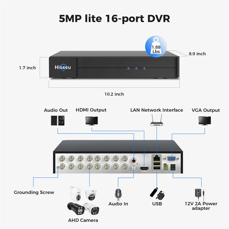 Цифровой видеорегистратор Hiseeu 3K 16CH H.265 + DVR 5 Мп с функцией обнаружения человека