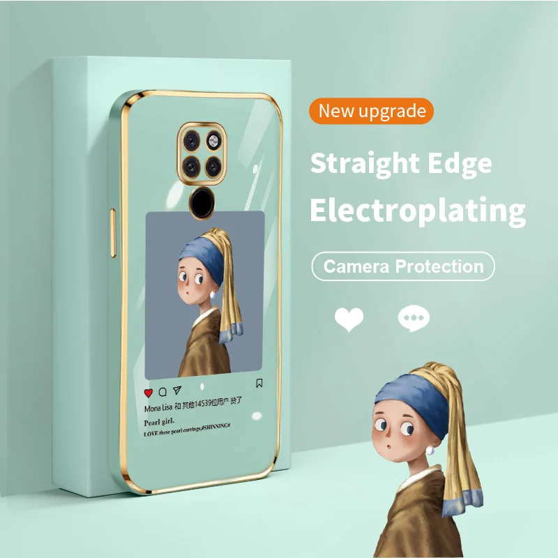 

Classic Paintings Square Electroplating Silicone Phone Case for Huawei Mate 20 Pro X 30 30E 40 40E Pro 4G 5G Cover
