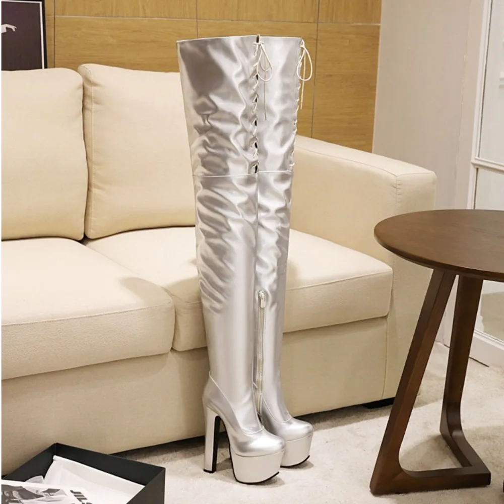 

Sexy Boots For Women Shoes Super High Heels Platform Patent Leather Women's Boots Autumn Winter Ladies Shoes Over Knee Boots