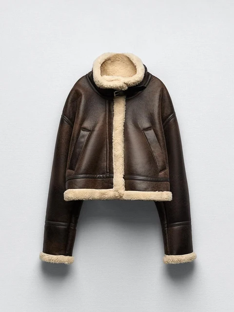 New Autumn Winter Women Faux Lamb Fur Short Jacket Vintage Female Moto Biker Zipper Thick Warm Coat Fleece Outwear 1