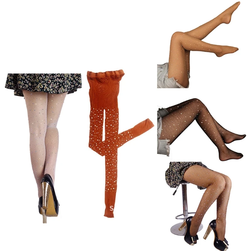 

Женские сексуальные ажурные сетчатые колготки, блестящие стразы, украшенные бриллиантами, облегающие сетчатые колготки, прозрачные сетчат...