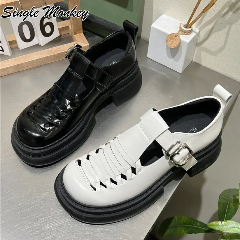 

Женские босоножки Мэри Джейн, черные вечерние босоножки из искусственной кожи на платформе с круглым носком, весна-лето 2023