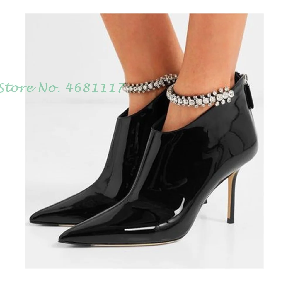 Ботильоны женские кожаные с острым носком на высоком тонком каблуке молнией