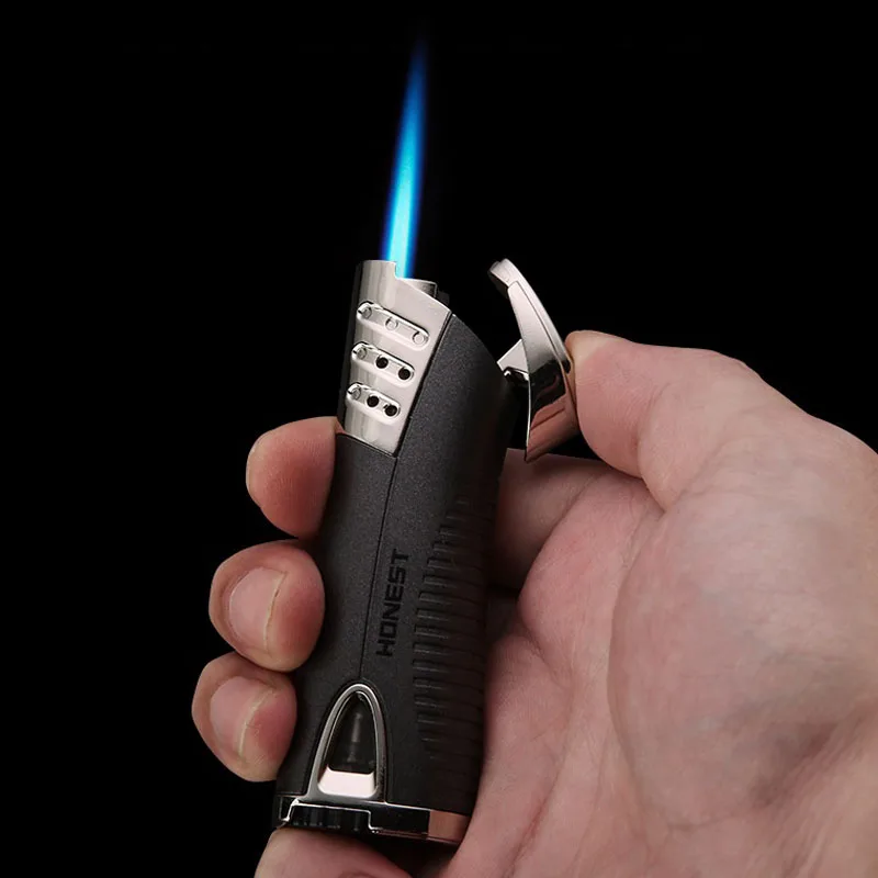 

HONEST Outdoor Windproof Metal Torch Turbo Butane Gas Lighter Moxibustion Blue Flame Adjustable Visible Gas Window Cigar Tolols