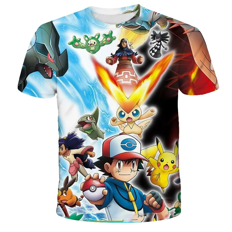 

Printed T Shirts Boys Girls Clothes Short Sleeve Kids Cosplay Kawaii Tshirt Pokemon 3D Summer Wild Face Casual Sleeve Length