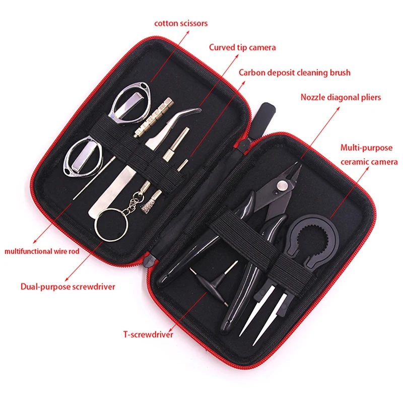 

Mini Vape Tool Kit Bag Ceramic Tweezers Pliers Wire Vape Band Coil Jig Cotton DIY multifunction Tool