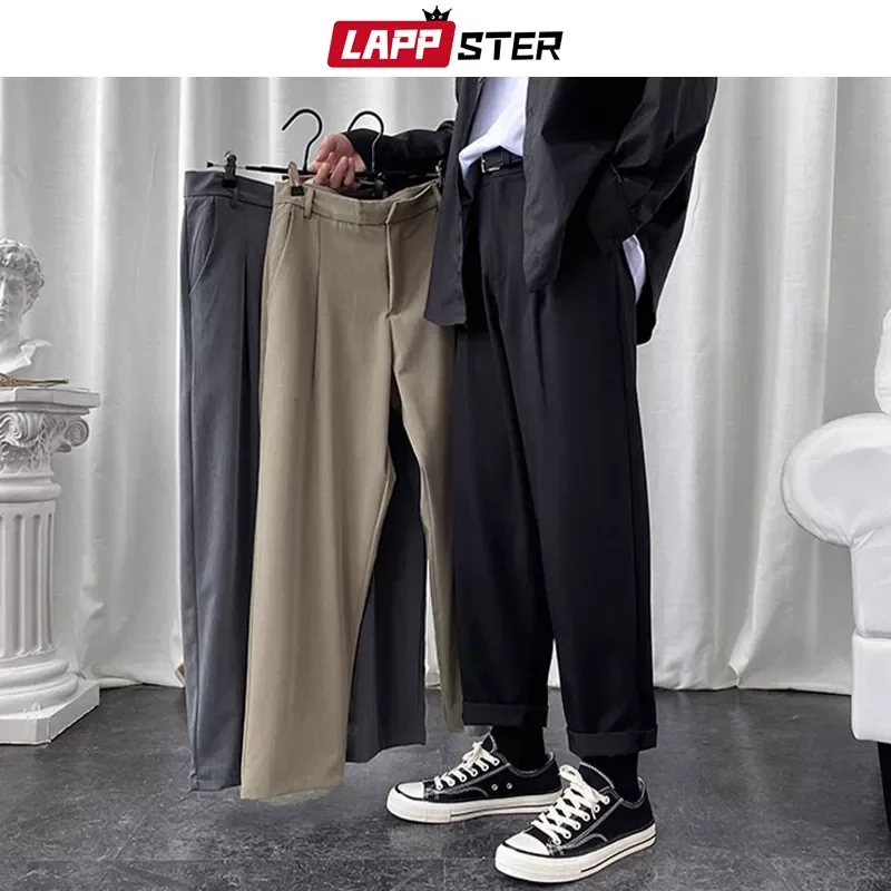 

LAPPSTER Men Harajuku Korean Fashions Harem Pants 2022 Mens Streetwear Khaki Wide Leg Pants Male Vintage Casua Joggers Pants 5XL