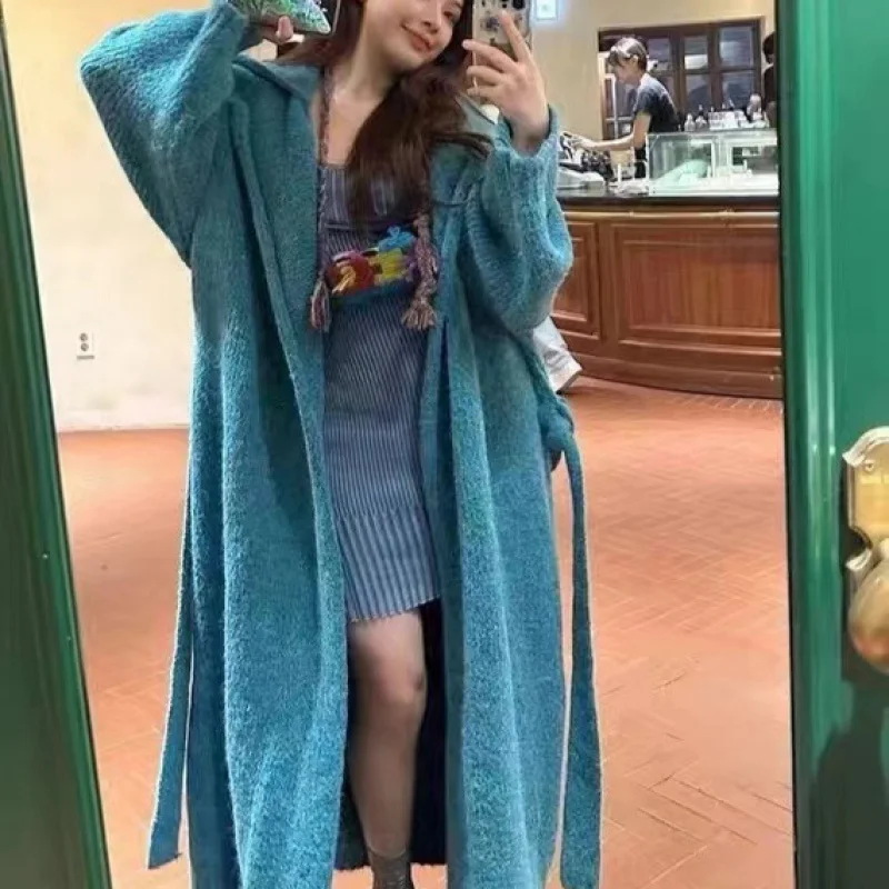 Длинный элегантный вязаный кардиган для женщин 2024 новый корейский стиль мягкий