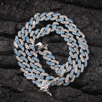 2022 half style new blue zircon bling bling iced out brass chain cz necklace fashion hip hop jewelry bn032