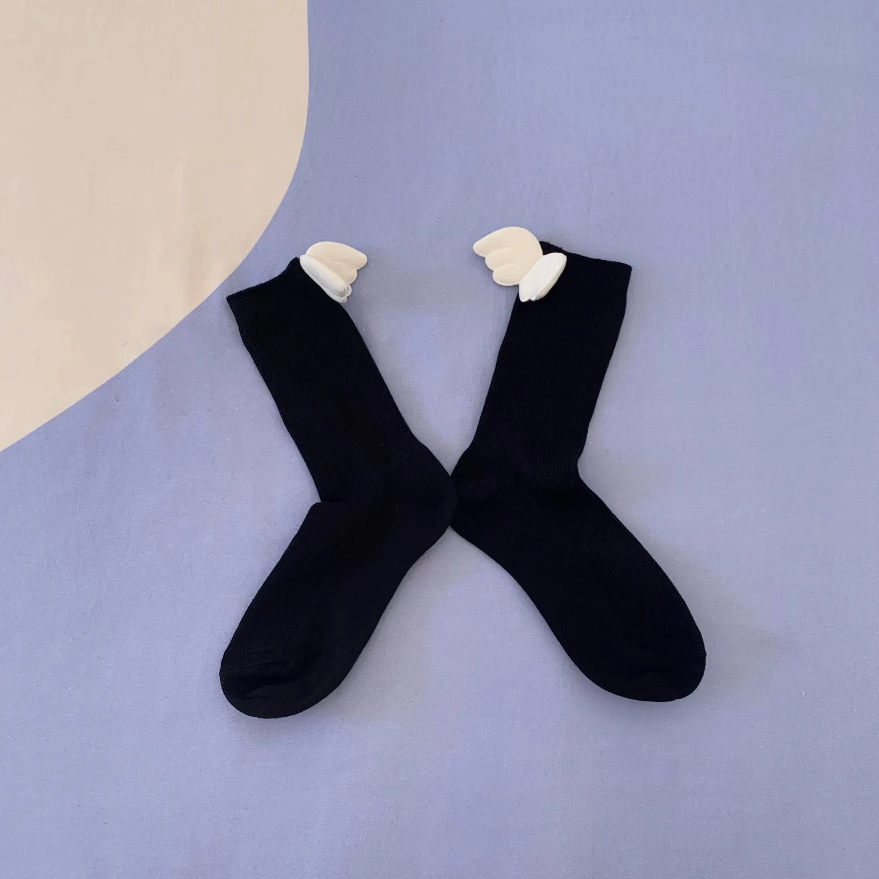 Original Handwork Angel Wings All-match Preppy Style Cotton Socks Cute Age Reduction Pile Stockings Middle Tube Stocking