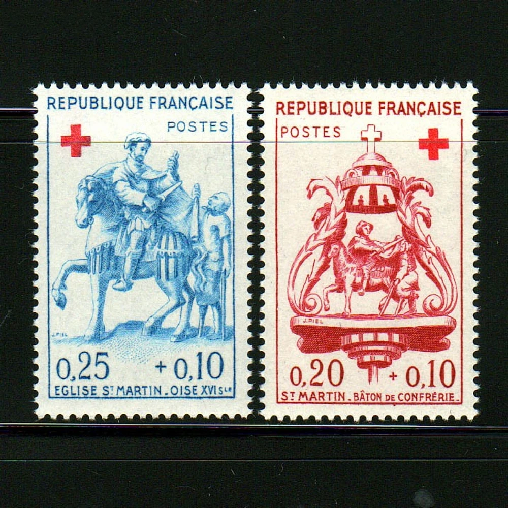 

2Pcs/Set New France Post Stamp 1960 St. Martin Church Sculpture Engraving Postage Stamps MNH