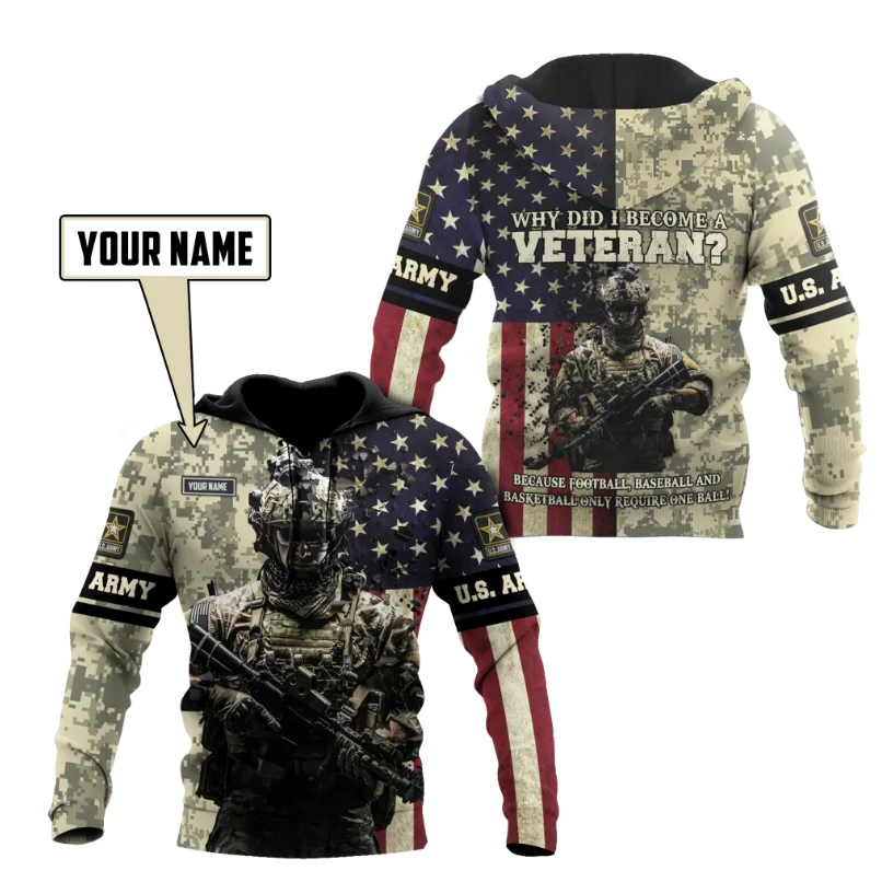 

US Army Veterans 3D Printed Zip Hoodie Men's Pullover Sweatshirt Hoodie Sweatshirt Sportswear Jacket
