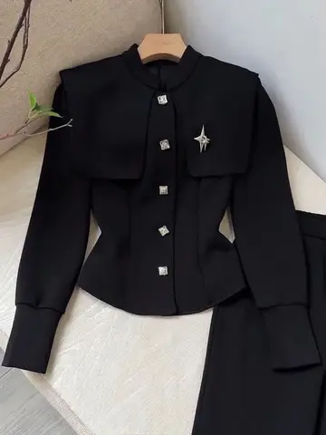 Neploe 2025 Интернет-взрывное пальто со стояком и высокой талией, спортивные женские брюки в западном стиле, комплект из двух предметов, свободный костюм, брюки