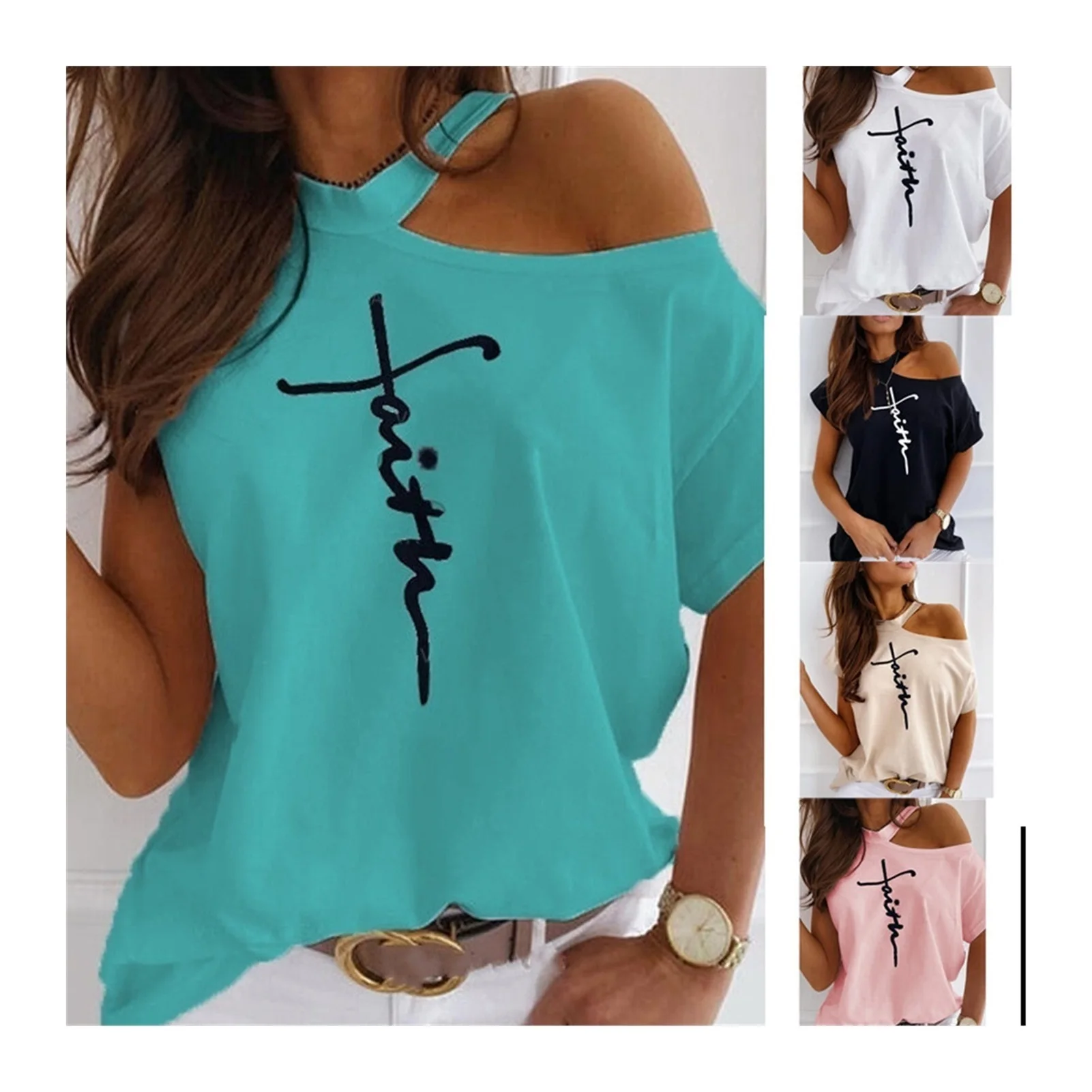 

2022NEW Large size Top Sexy Off Shoulder summer Tshirt Women Print Casual Summer Short Sleeve O-neck Pullovers Tops Fashion
