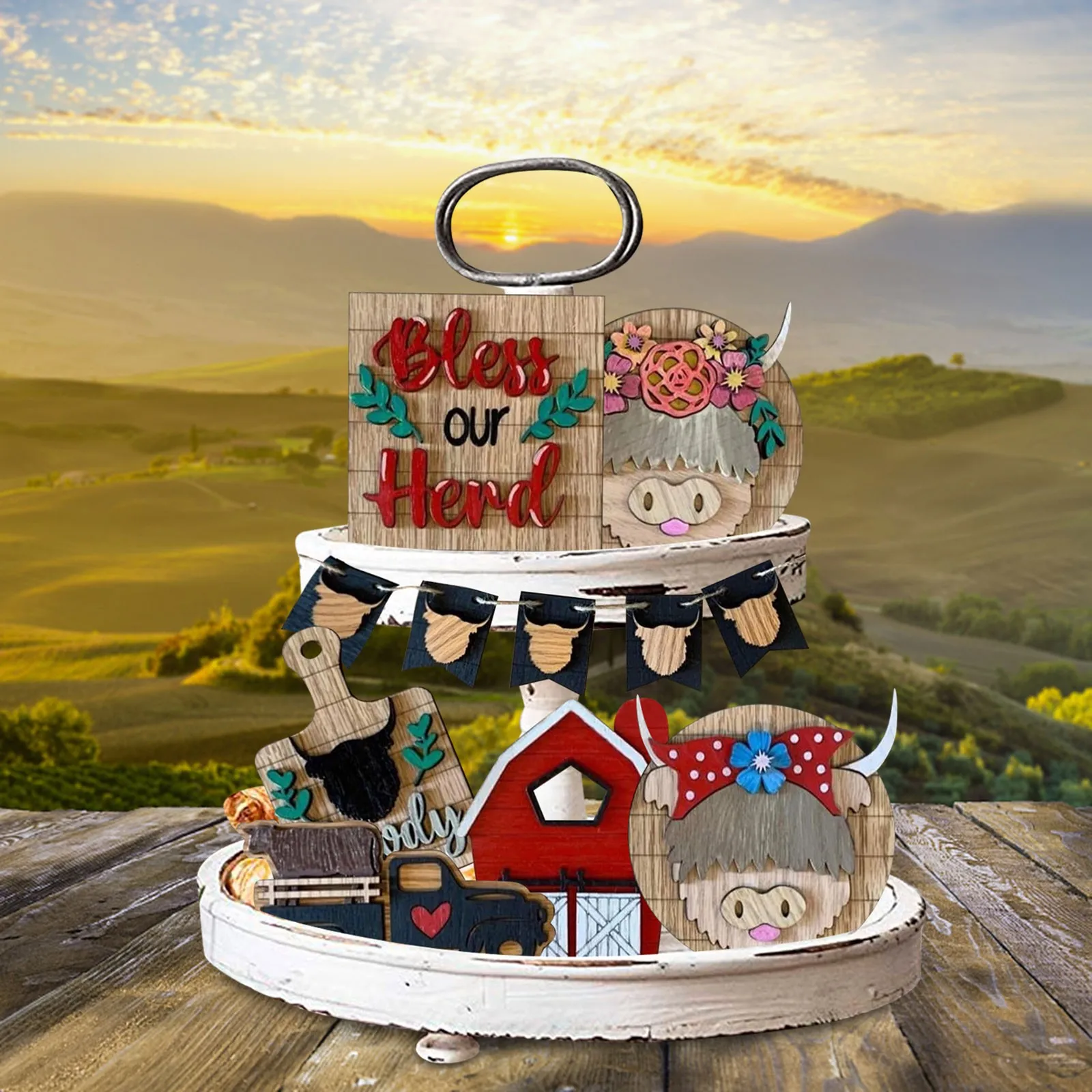 Многослойный Набор Подносов Для Декора Торта Фермерские Животные Корова Дизайн