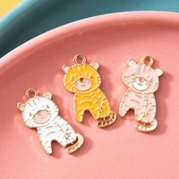 10pcs silver plated enamel tiger charm for jewerly making bracelet findings women pendant necklace earrings accessories craft