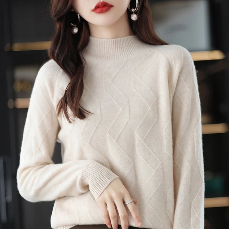 Autumn and winter hot sale women's pullover wool cashmere sweater loose knitted long-sleeved half turtleneck women's sweater 22